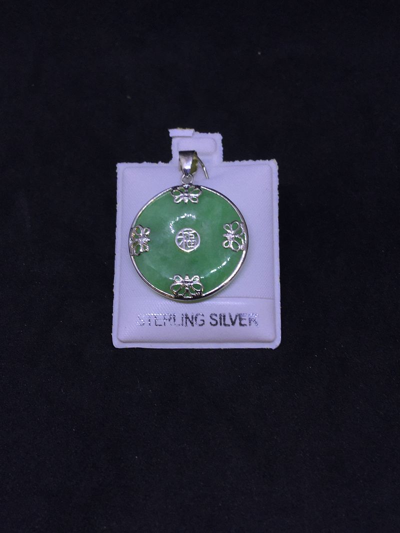 Jade and Silver Circle Pendant - Into the Mystic Shop