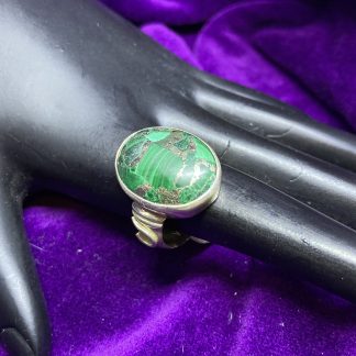 925 Ring with Malachite & Pyrite.  Size 7